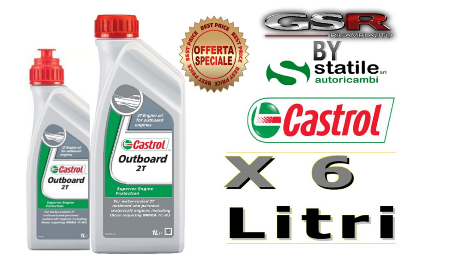 6 Litri Olio-Lubrificante Castrol Moto 2t Outboard Lt.1